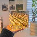 Luminária Noturna Pequena Criativa DIY com Flor de Tulipa Tridimensional em Cubo Marinho