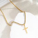 Colar Cruz de Aço Inoxidável com Corrente Torcida Banhada a Ouro ou Prata