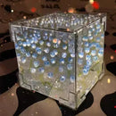 Luminária Noturna Pequena Criativa DIY com Flor de Tulipa Tridimensional em Cubo Marinho