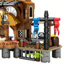 Criativo Conjunto de Blocos de Construção Castelo Medieval Pirata com Ilha, Navio, Cabana de Madeira e Barco – Brinquedo para Crianças
