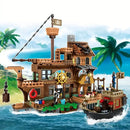 Criativo Conjunto de Blocos de Construção Castelo Medieval Pirata com Ilha, Navio, Cabana de Madeira e Barco – Brinquedo para Crianças