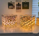 Luminária Noturna Pequena Criativa DIY com Flor de Tulipa Tridimensional em Cubo Marinho