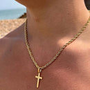Colar Cruz de Aço Inoxidável com Corrente Torcida Banhada a Ouro ou Prata
