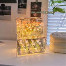 Luminária Noturna Pequena Criativa DIY com Flor de Tulipa Tridimensional em Cubo Marinho