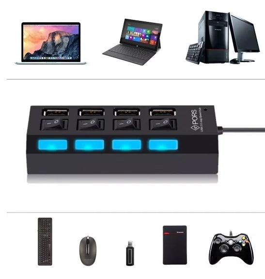 Extensão Hub Régua Usb 2.0 - 7 Portas Pc Hd Externo Pendrive
