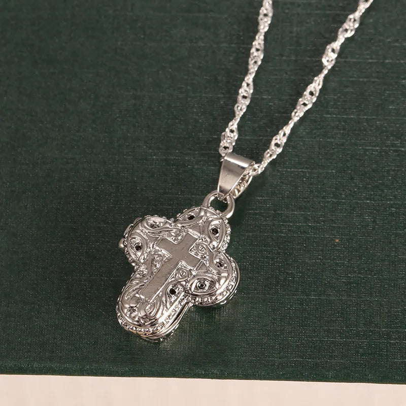 Colar com Pingente Cruz Cristã - Caixa Magnética Vintage - Colar para Homens e Mulheres - Joia de Natal e Presente de Aniversário