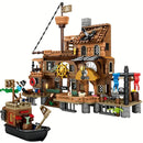 Criativo Conjunto de Blocos de Construção Castelo Medieval Pirata com Ilha, Navio, Cabana de Madeira e Barco – Brinquedo para Crianças