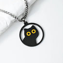 Pingente Redondo de Gato Preto - Colar de Aço Titânio 2024 Gato Preto