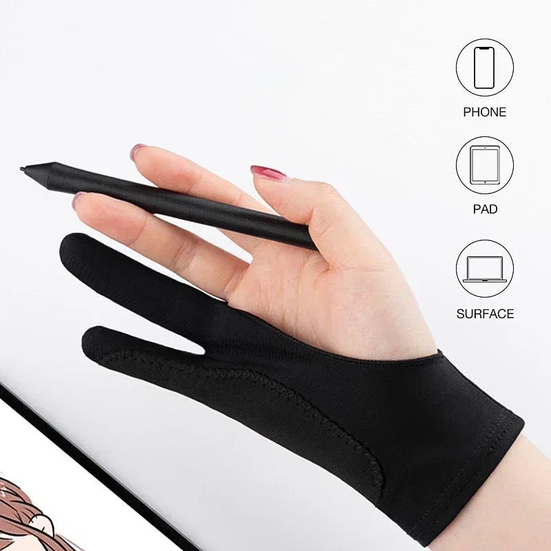 Luvas para Desenho de Dois Dedos, Pequeno/Médio/Grande Anti-toque e Anti-sujeira para Tablet, Quadro Digital, Tela de Toque, Pintura a Óleo, Suprimentos de Arte para Escritório.