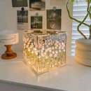 Luminária Noturna Pequena Criativa DIY com Flor de Tulipa Tridimensional em Cubo Marinho