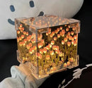 Luminária Noturna Pequena Criativa DIY com Flor de Tulipa Tridimensional em Cubo Marinho