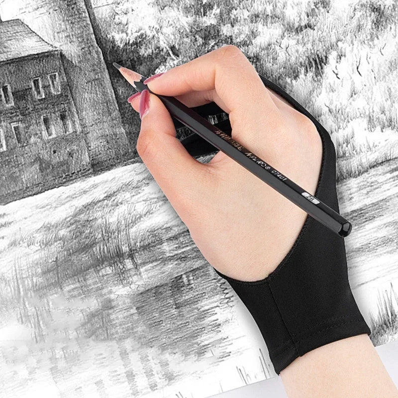 Luvas para Desenho de Dois Dedos, Pequeno/Médio/Grande Anti-toque e Anti-sujeira para Tablet, Quadro Digital, Tela de Toque, Pintura a Óleo, Suprimentos de Arte para Escritório.