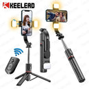 Tripé Selfie Stick com Luz LED Keelead – Bluetooth, Portátil e Ajustável (45,66 Polegadas)