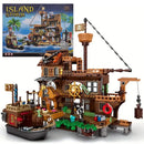 Criativo Conjunto de Blocos de Construção Castelo Medieval Pirata com Ilha, Navio, Cabana de Madeira e Barco – Brinquedo para Crianças