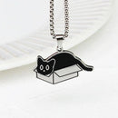 Pingente Redondo de Gato Preto - Colar de Aço Titânio 2024 Gato Preto