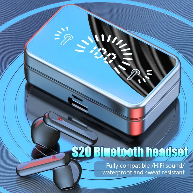 Fone sem fio S20 TWS bluetooth sem fio com caixa de carregamento cancelamento de ruído LED auscultadores