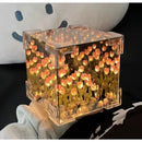 Luminária Noturna Pequena Criativa DIY com Flor de Tulipa Tridimensional em Cubo Marinho